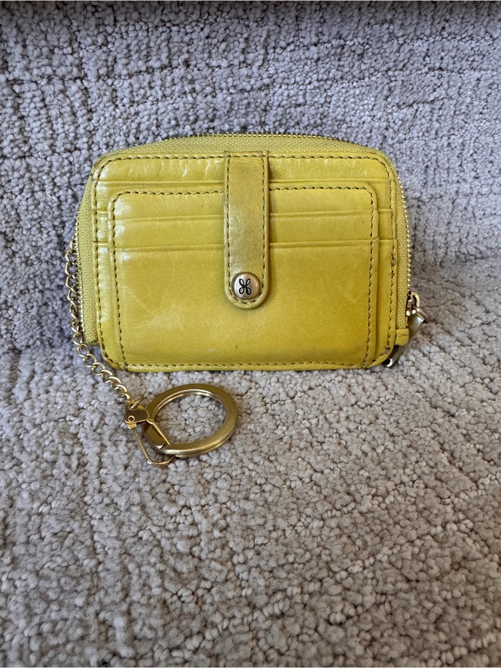 HOBO Yellow Leather Zip Card Wallet with Key Ring